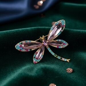 Elegant Dragonfly Brooch with Multicolor Crystals